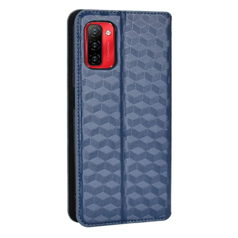 For Ulefone Note 12P Smartphone Case Imprinted Rhombus Pattern Flip Wallet Stand Soft TPU Inner PU Leather Protective Phone Cover - Blue