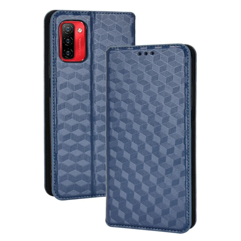 For Ulefone Note 12P Smartphone Case Imprinted Rhombus Pattern Flip Wallet Stand Soft TPU Inner PU Leather Protective Phone Cover - Blue
