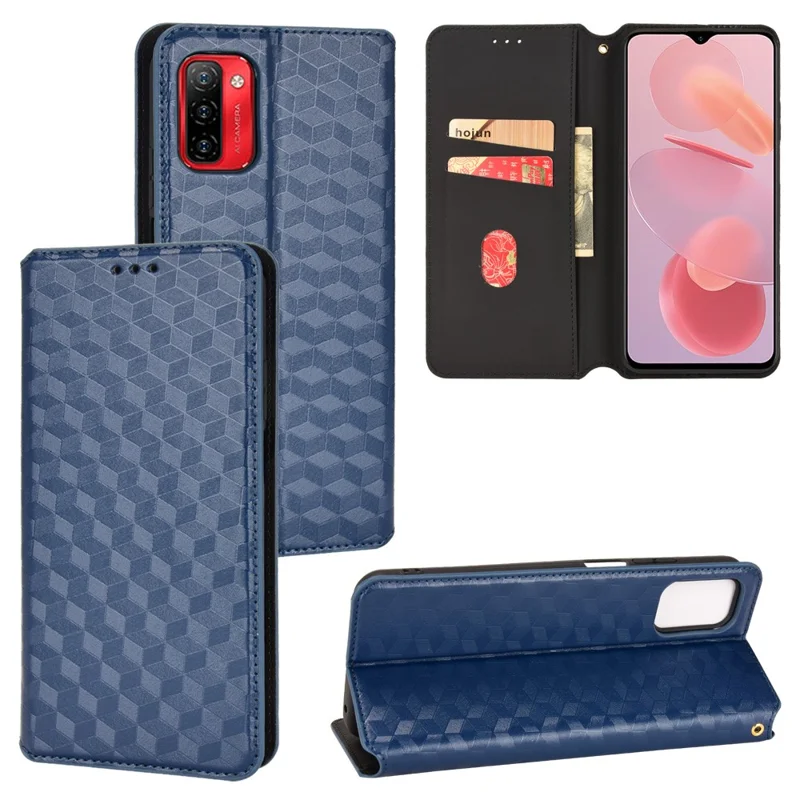 For Ulefone Note 12P Smartphone Case Imprinted Rhombus Pattern Flip Wallet Stand Soft TPU Inner PU Leather Protective Phone Cover - Blue
