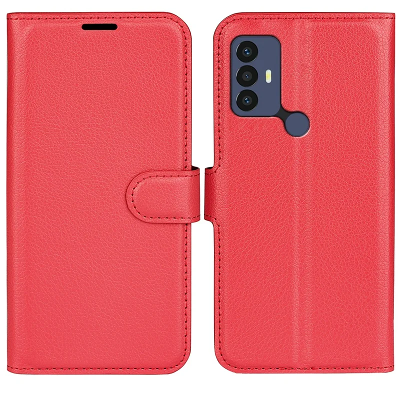 For TCL 30E/TCL 30 SE/TCL 306/TCL 305 PU Leather Folio Book Magnetic Cover Stand Feature Protective Litchi Texture Wallet Case -  Red