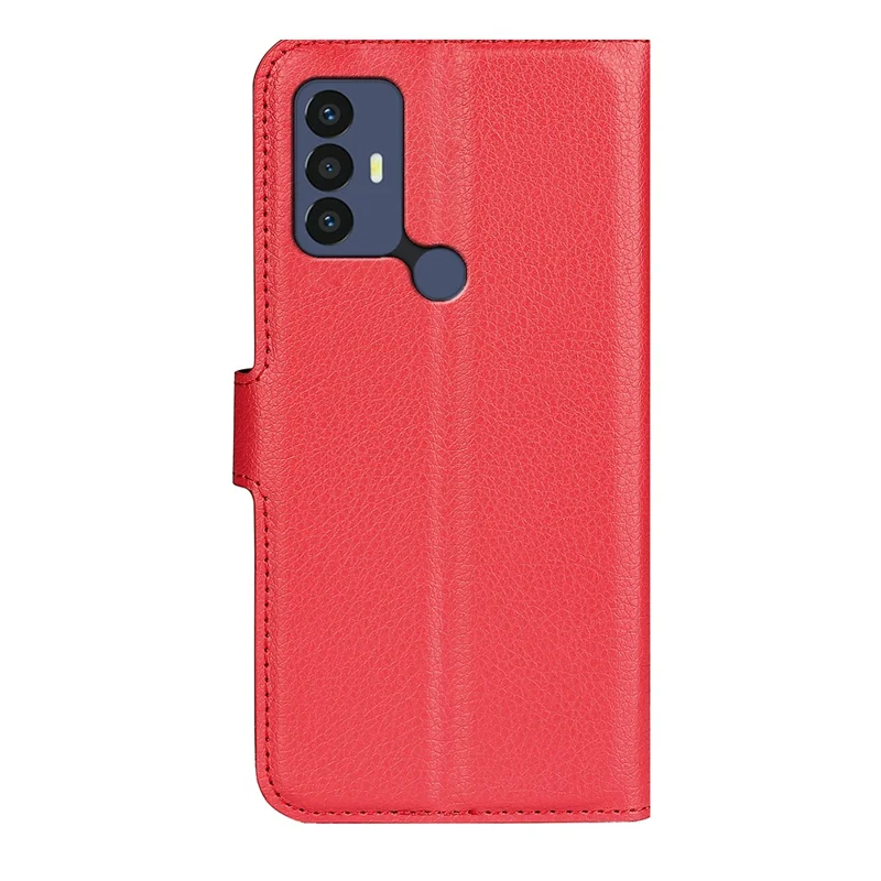 For TCL 30E/TCL 30 SE/TCL 306/TCL 305 PU Leather Folio Book Magnetic Cover Stand Feature Protective Litchi Texture Wallet Case -  Red