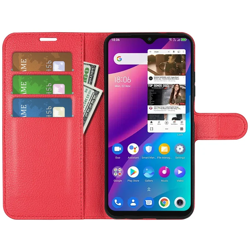 For TCL 30E/TCL 30 SE/TCL 306/TCL 305 PU Leather Folio Book Magnetic Cover Stand Feature Protective Litchi Texture Wallet Case -  Red