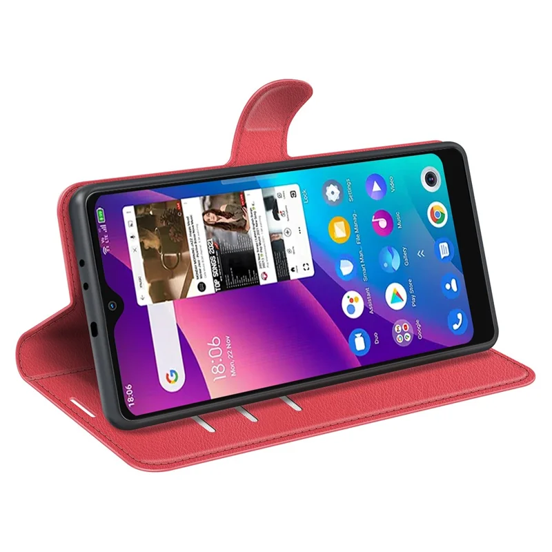 For TCL 30E/TCL 30 SE/TCL 306/TCL 305 PU Leather Folio Book Magnetic Cover Stand Feature Protective Litchi Texture Wallet Case -  Red