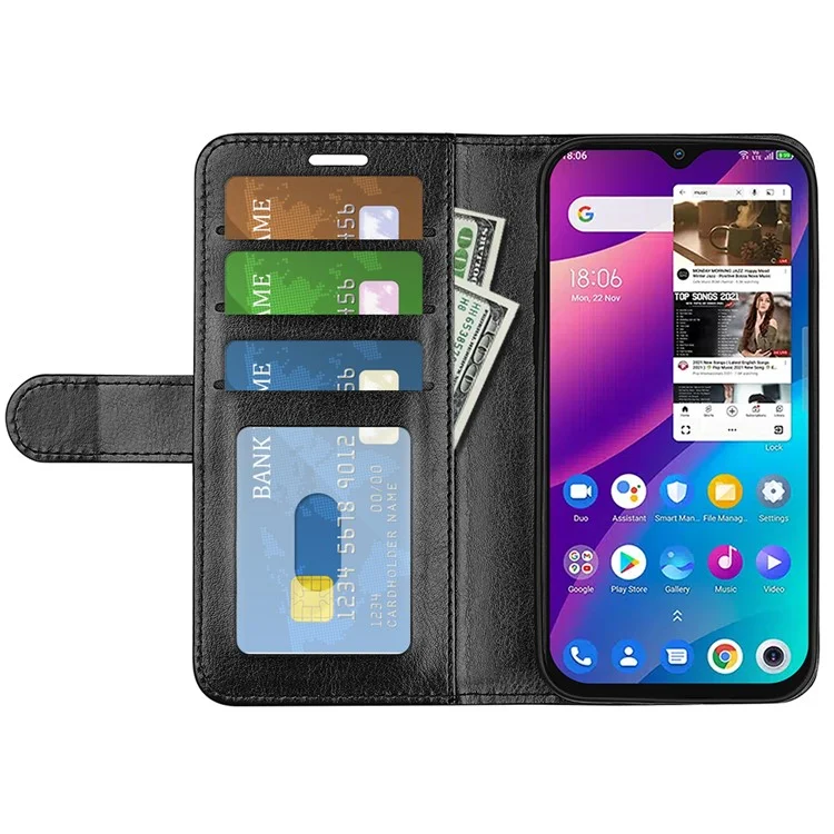 Para TCL 30E/TCL 30 SE/TCL 306/TCL 305 Flip Folio Case Casa Crolação Textura PU Calaro Stan Stan Choque TPU Chawl Interno - Preto