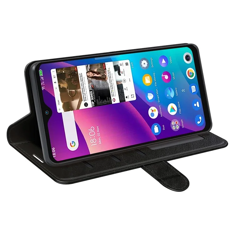 Para TCL 30E/TCL 30 SE/TCL 306/TCL 305 Flip Folio Case Casa Crolação Textura PU Calaro Stan Stan Choque TPU Chawl Interno - Preto