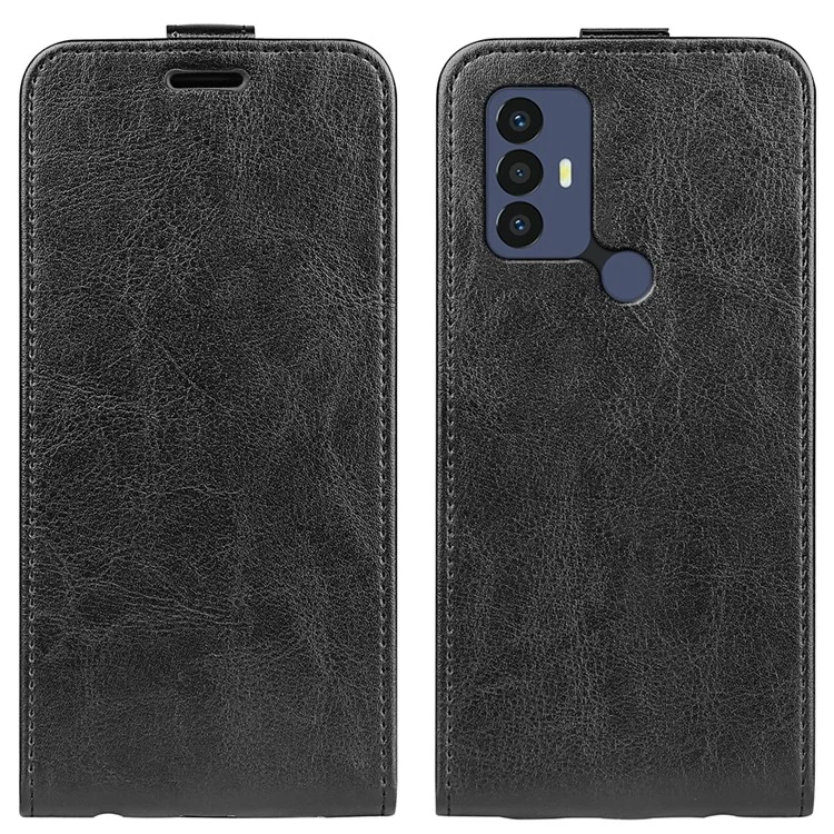 Pour TCL 30e / TCL 30 se / TCL 306 / TCL 305 Vertical Flip Case Crazy Horse Texture PU Cuir Carte Hoder Magnetic Fermeure Protective - le Noir