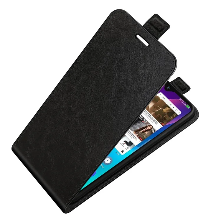 Pour TCL 30e / TCL 30 se / TCL 306 / TCL 305 Vertical Flip Case Crazy Horse Texture PU Cuir Carte Hoder Magnetic Fermeure Protective - le Noir