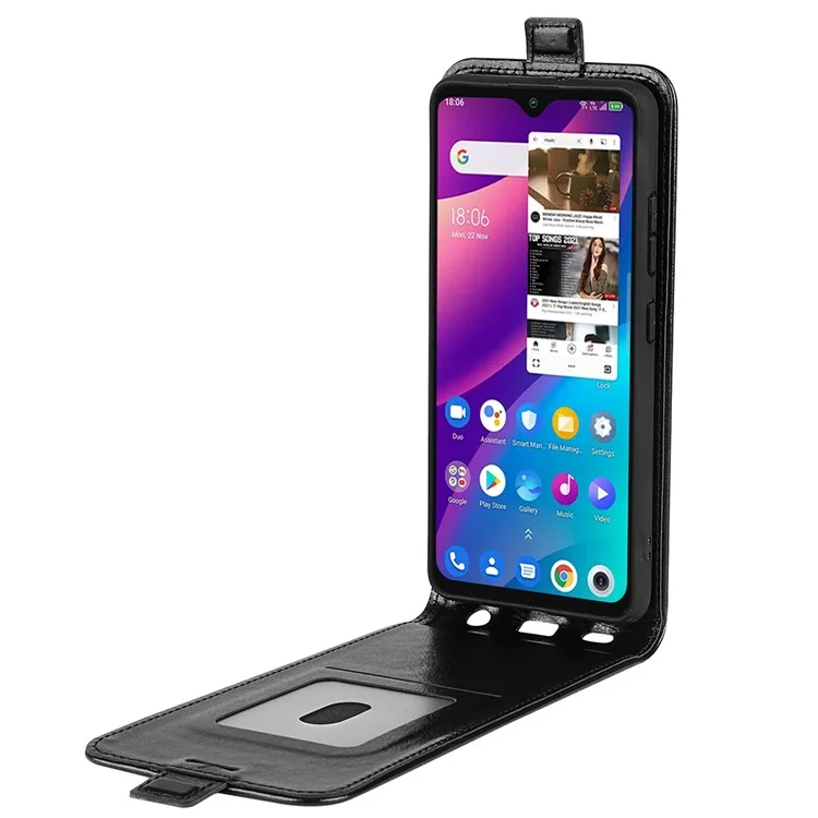 Pour TCL 30e / TCL 30 se / TCL 306 / TCL 305 Vertical Flip Case Crazy Horse Texture PU Cuir Carte Hoder Magnetic Fermeure Protective - le Noir