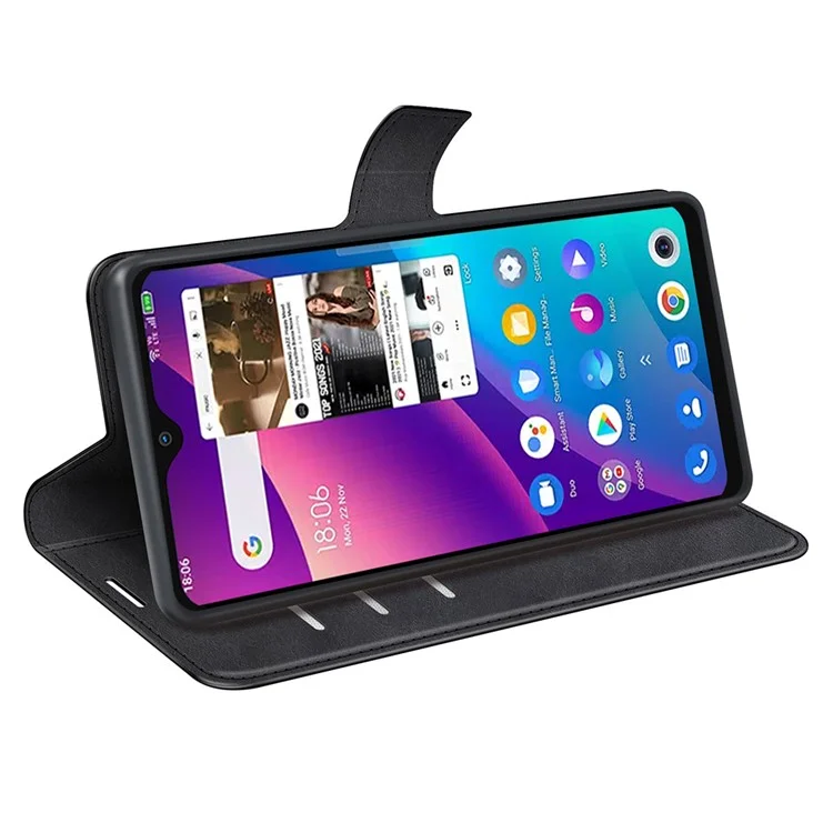 Para TCL 30E/TCL 30 SE/TCL 306/TCL 305 Textured PU Leather Wallet Case Stand Feature Magnetic Flip Folio Phone Cover - Negro
