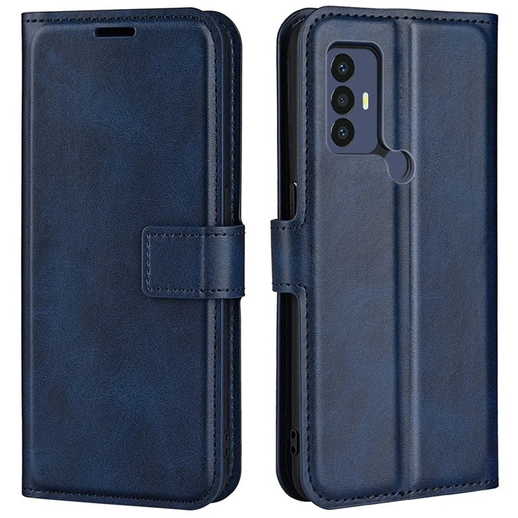 For TCL 30E/TCL 30 SE/TCL 306/TCL 305 Textured PU Leather Wallet Case Stand Feature Magnetic Flip Folio Phone Cover - Blue
