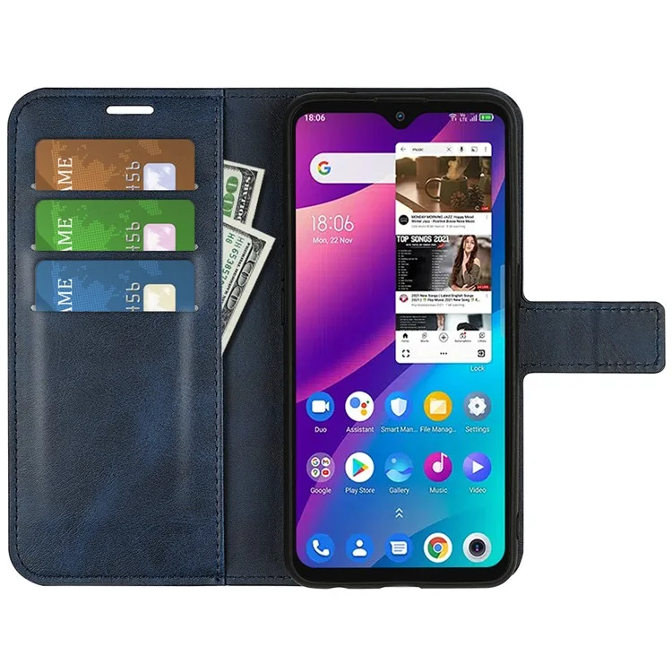 For TCL 30E/TCL 30 SE/TCL 306/TCL 305 Textured PU Leather Wallet Case Stand Feature Magnetic Flip Folio Phone Cover - Blue