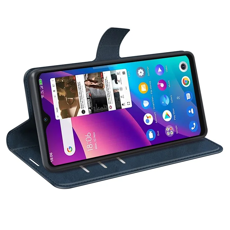 For TCL 30E/TCL 30 SE/TCL 306/TCL 305 Textured PU Leather Wallet Case Stand Feature Magnetic Flip Folio Phone Cover - Blue
