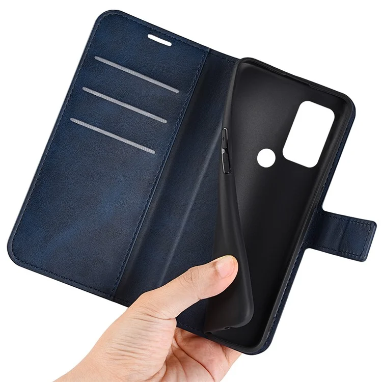 For TCL 30E/TCL 30 SE/TCL 306/TCL 305 Textured PU Leather Wallet Case Stand Feature Magnetic Flip Folio Phone Cover - Blue