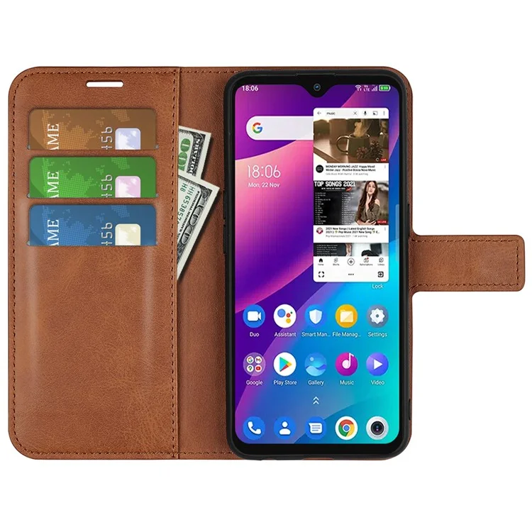 Para TCL 30E/TCL 30 SE/TCL 306/TCL 305 Textured PU Leather Wallet Case Stand Feature Magnetic Flip Folio Phone Cover - Light Brown