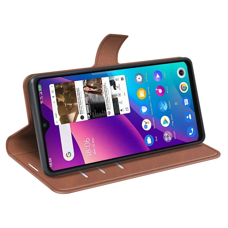 Para TCL 30E/TCL 30 SE/TCL 306/TCL 305 Textured PU Leather Wallet Case Stand Feature Magnetic Flip Folio Phone Cover - Light Brown