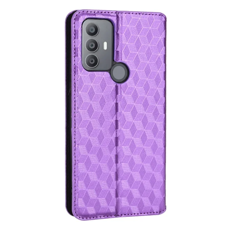 Per TCL 30E/30 SE/305/306/Sharp Aquos V6/V6 Plus Telefono Rhombus Impronta in Pelle PU Copertura Magnetica a Chiusura Automatica Con Portafoglio Stand - Viola