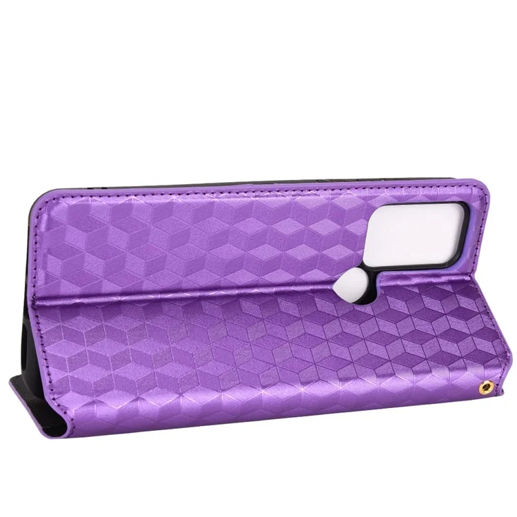 Per TCL 30E/30 SE/305/306/Sharp Aquos V6/V6 Plus Telefono Rhombus Impronta in Pelle PU Copertura Magnetica a Chiusura Automatica Con Portafoglio Stand - Viola