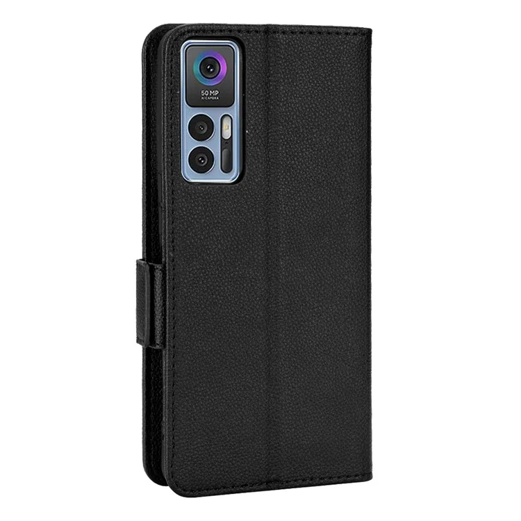Pour TCL 30 4G/5G/TCL 30+ Litchi Texture PU Leather Dual Magnetic Clasp Phone Case Stand Wallet Shell - Noir