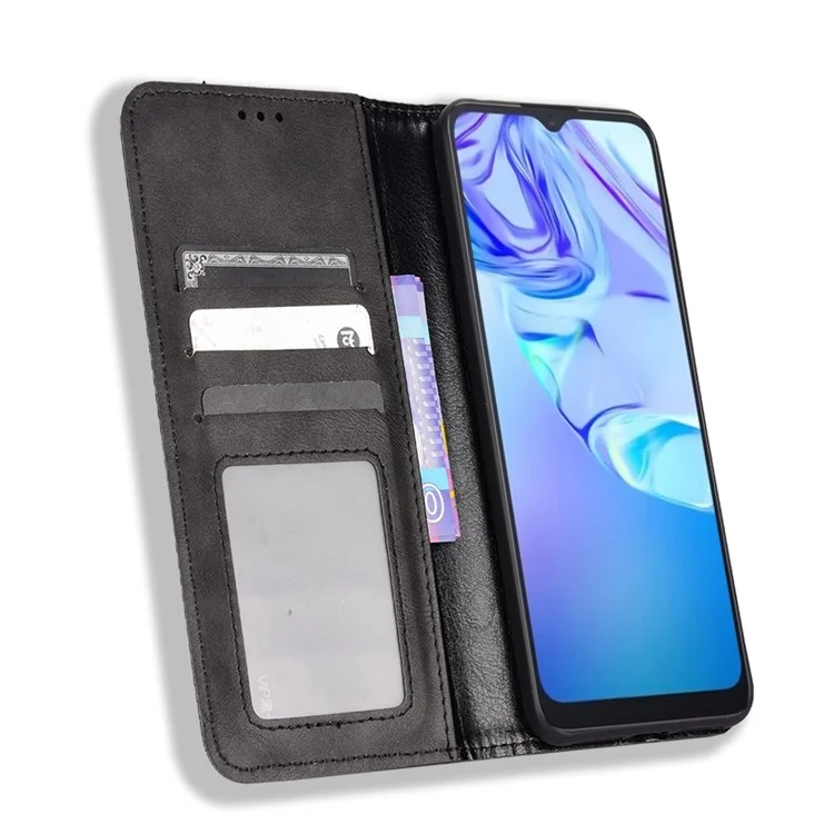 Для TCL 30 SE/30E/306/305/Sharp Aquos V6/V6 Plus Anti-shock Retro Leather Magnetic Cover Mosaic Imprinted Wallet Style Stand Well-protected Shell - Black