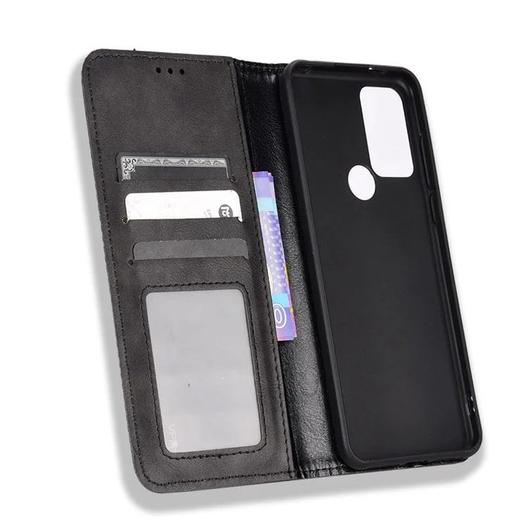 Для TCL 30 SE/30E/306/305/Sharp Aquos V6/V6 Plus Anti-shock Retro Leather Magnetic Cover Mosaic Imprinted Wallet Style Stand Well-protected Shell - Black