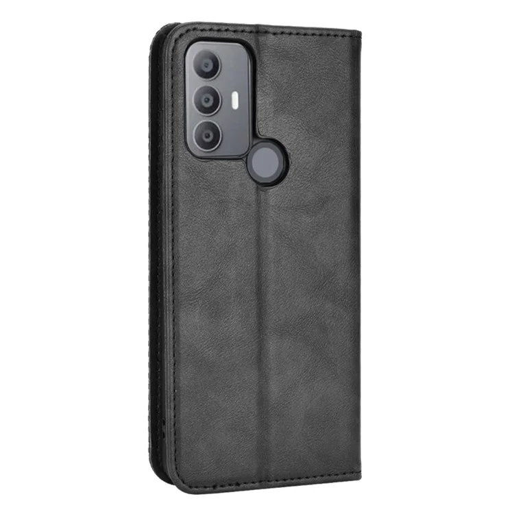 Для TCL 30 SE/30E/306/305/Sharp Aquos V6/V6 Plus Anti-shock Retro Leather Magnetic Cover Mosaic Imprinted Wallet Style Stand Well-protected Shell - Black