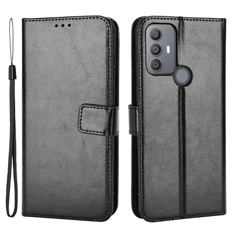 Pour TCL 30 se / 30e / 306/305 / Sharp Aquos v6 / v6 Plus Crazy Horse Cuir Cuir Case de Protection Portefeuille Sobre à L'épreuve du Support - le Noir