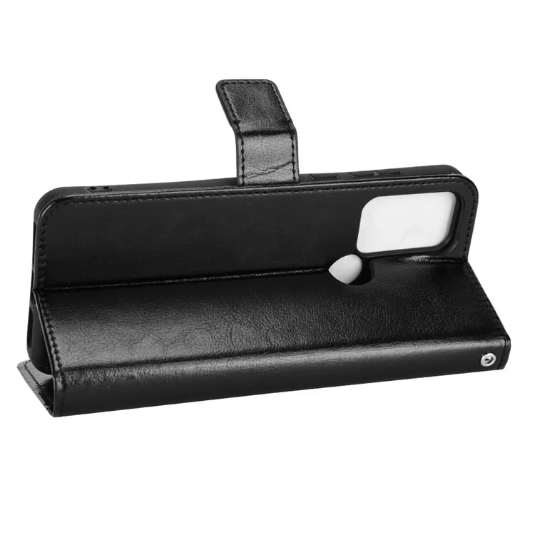 Pour TCL 30 se / 30e / 306/305 / Sharp Aquos v6 / v6 Plus Crazy Horse Cuir Cuir Case de Protection Portefeuille Sobre à L'épreuve du Support - le Noir
