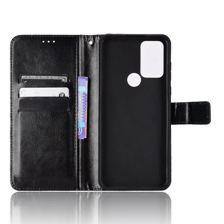 Pour TCL 30 se / 30e / 306/305 / Sharp Aquos v6 / v6 Plus Crazy Horse Cuir Cuir Case de Protection Portefeuille Sobre à L'épreuve du Support - le Noir