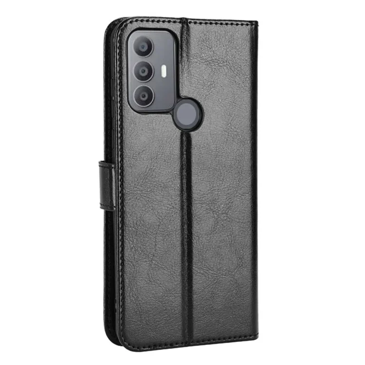 Pour TCL 30 se / 30e / 306/305 / Sharp Aquos v6 / v6 Plus Crazy Horse Cuir Cuir Case de Protection Portefeuille Sobre à L'épreuve du Support - le Noir