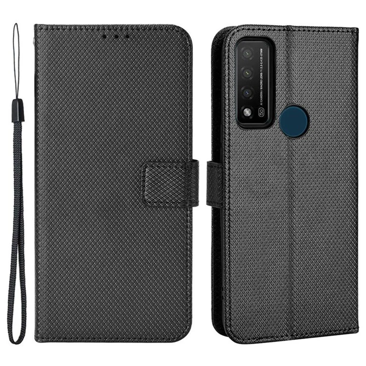 Para TCL 20 R 5G/TCL Bremen 5G/TCL 20AX 5G Caixa de Textura de Diamante de Absorção de Choque PU Com Carteira - Preto