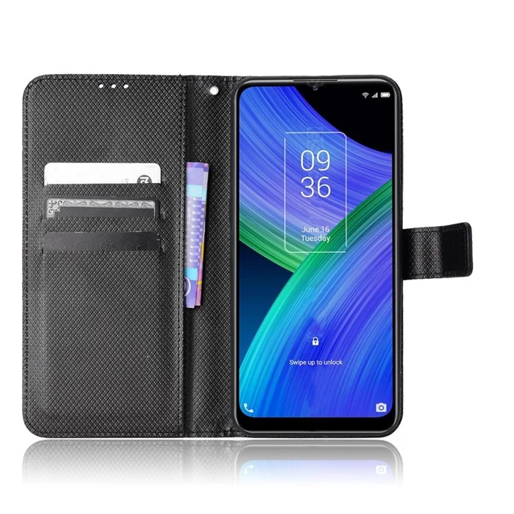 Para TCL 20 R 5G/TCL Bremen 5G/TCL 20AX 5G Caixa de Textura de Diamante de Absorção de Choque PU Com Carteira - Preto