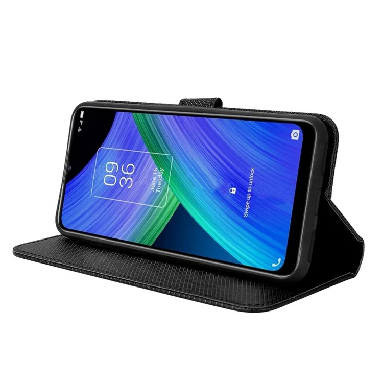 Para TCL 20 R 5G/TCL Bremen 5G/TCL 20AX 5G Caixa de Textura de Diamante de Absorção de Choque PU Com Carteira - Preto