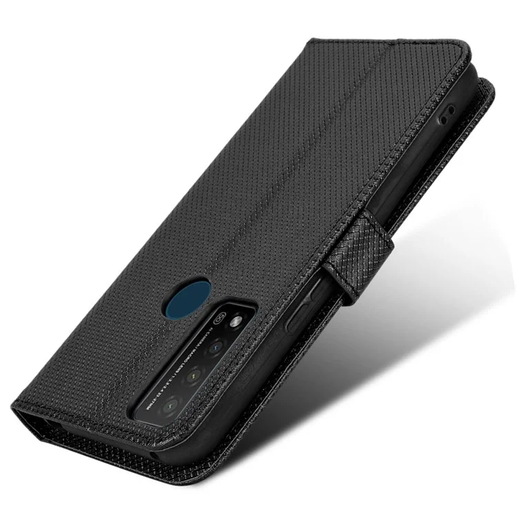 Para TCL 20 R 5G/TCL Bremen 5G/TCL 20AX 5G Caixa de Textura de Diamante de Absorção de Choque PU Com Carteira - Preto