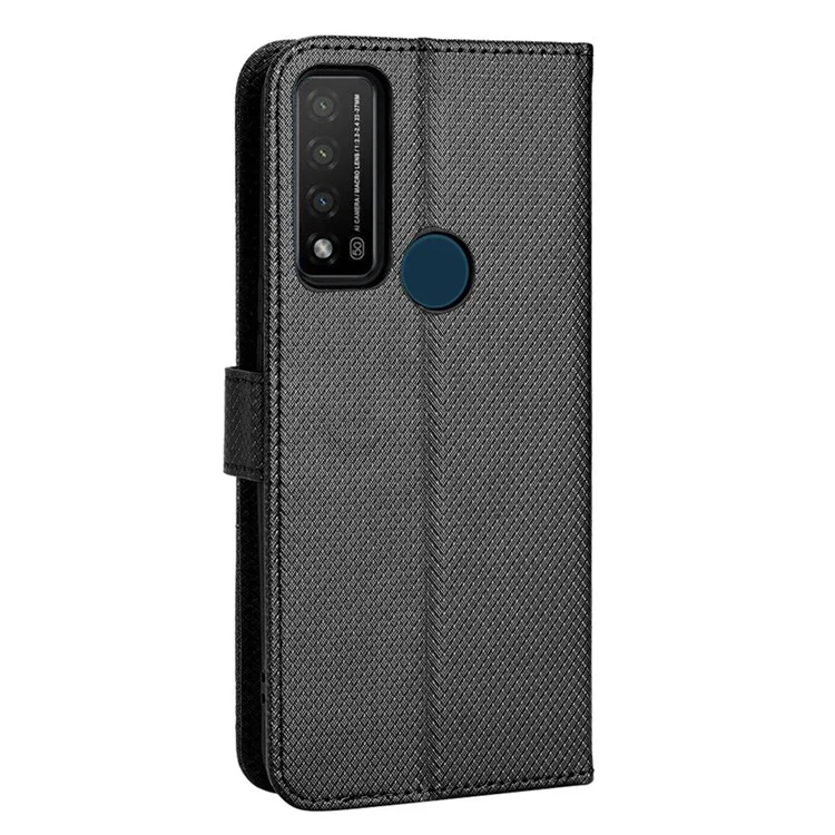 Para TCL 20 R 5G/TCL Bremen 5G/TCL 20AX 5G Caixa de Textura de Diamante de Absorção de Choque PU Com Carteira - Preto