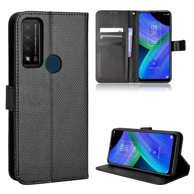 Para TCL 20 R 5G/TCL Bremen 5G/TCL 20AX 5G Caixa de Textura de Diamante de Absorção de Choque PU Com Carteira - Preto