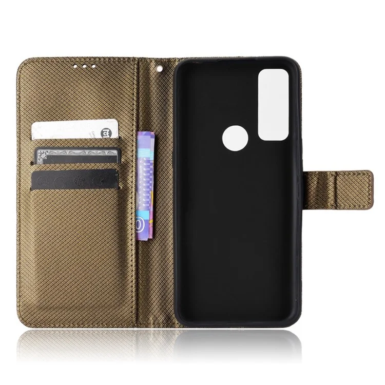 For TCL 20 R 5G/TCL Bremen 5G/TCL 20AX 5G Shock Absorption Diamond Texture Stand PU Leather Protective Phone Case with Wallet - Brown