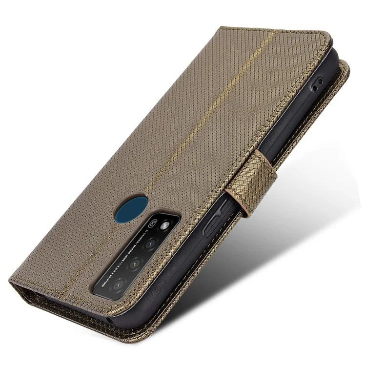 For TCL 20 R 5G/TCL Bremen 5G/TCL 20AX 5G Shock Absorption Diamond Texture Stand PU Leather Protective Phone Case with Wallet - Brown