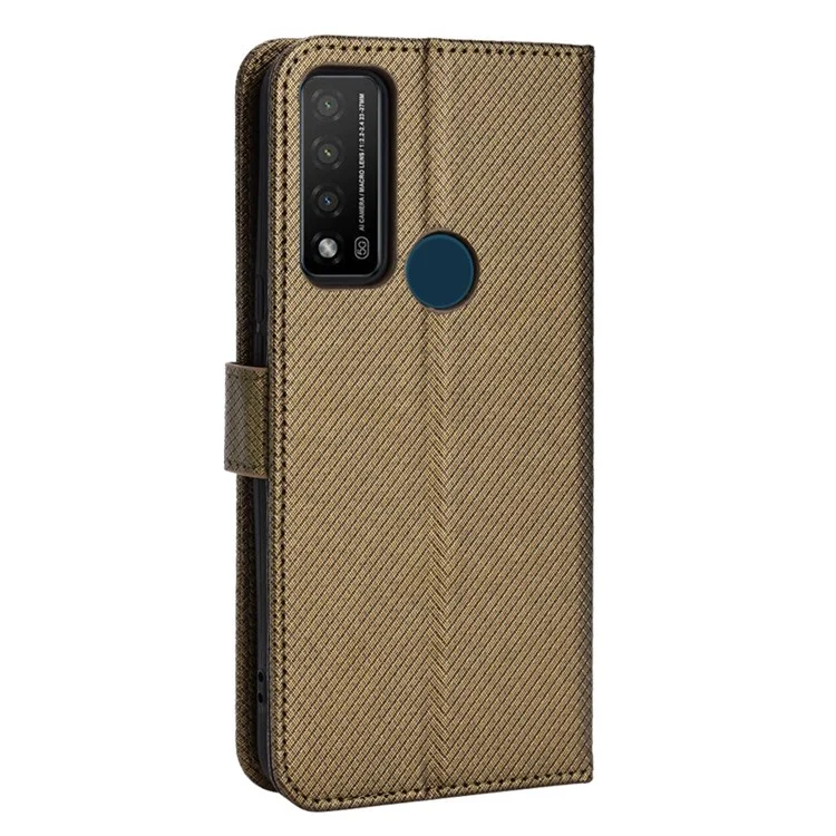 For TCL 20 R 5G/TCL Bremen 5G/TCL 20AX 5G Shock Absorption Diamond Texture Stand PU Leather Protective Phone Case with Wallet - Brown
