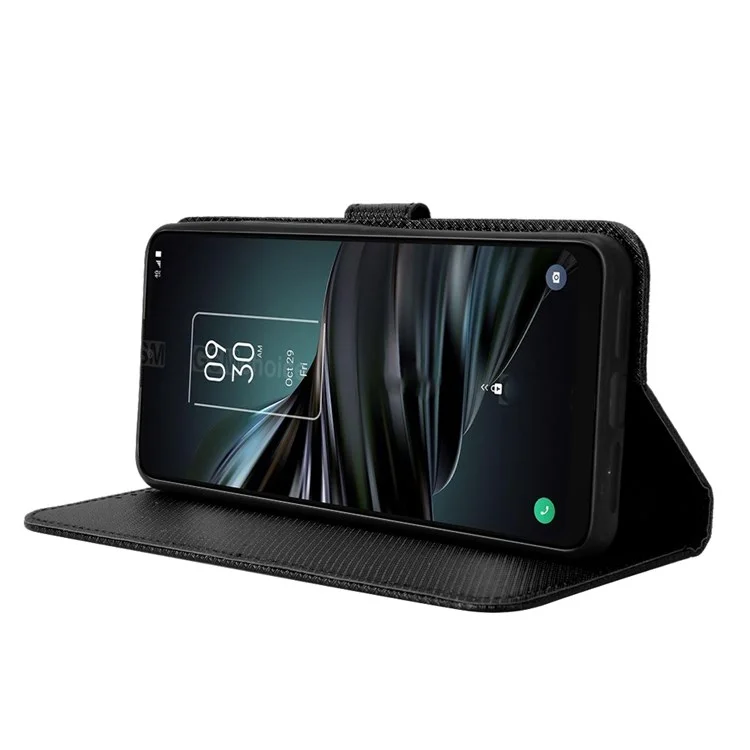 Para TCL 20 XE Anti-colisión Textura de Diamante Soporte de Pie Funda Protectora de Piel de Vaca con Billetera - Negro