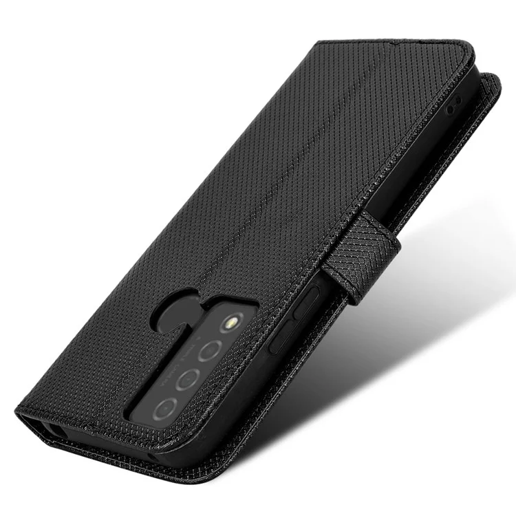 Para TCL 20 XE Anti-colisión Textura de Diamante Soporte de Pie Funda Protectora de Piel de Vaca con Billetera - Negro