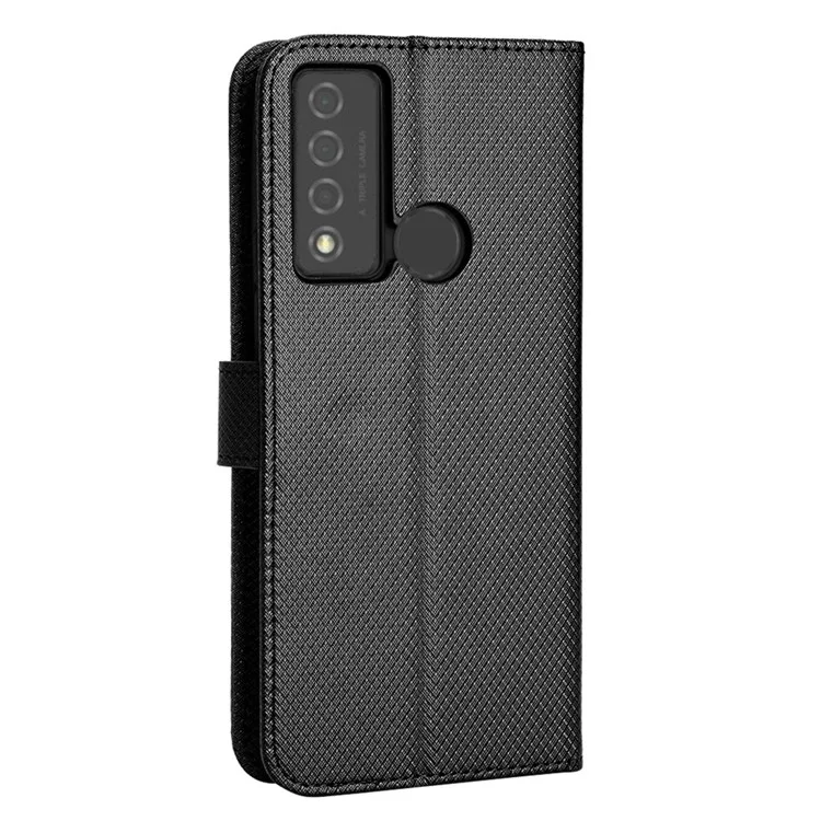 Para TCL 20 XE Anti-colisión Textura de Diamante Soporte de Pie Funda Protectora de Piel de Vaca con Billetera - Negro