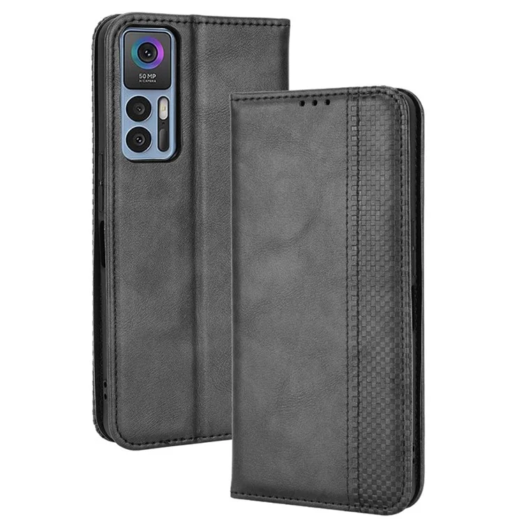 Per TCL 30/TCL 30 5G/TCL 30+ Retro Texture PU Leather Wallet Foldable Stand Cover Mosaic Imprinted Auto Closing Magnetic Phone Case - Nero