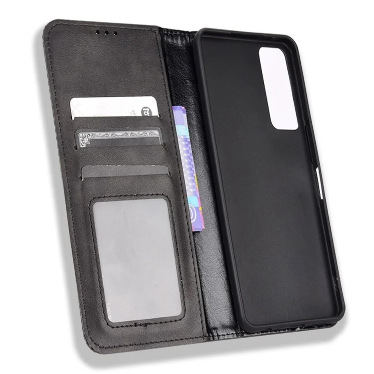 Per TCL 30/TCL 30 5G/TCL 30+ Retro Texture PU Leather Wallet Foldable Stand Cover Mosaic Imprinted Auto Closing Magnetic Phone Case - Nero
