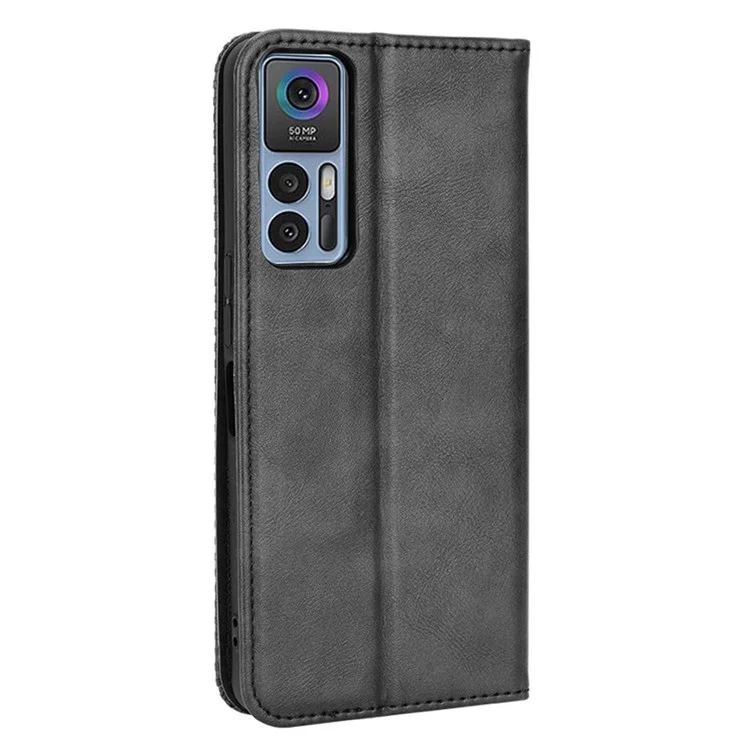 Per TCL 30/TCL 30 5G/TCL 30+ Retro Texture PU Leather Wallet Foldable Stand Cover Mosaic Imprinted Auto Closing Magnetic Phone Case - Nero