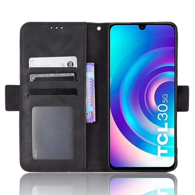Pour TCL 30 / TCL 30 5g / TCL 30+ Slots Multiples Slots PU le Cuir Anti-collision Boîtier de Support de Téléphone Mobile - le Noir