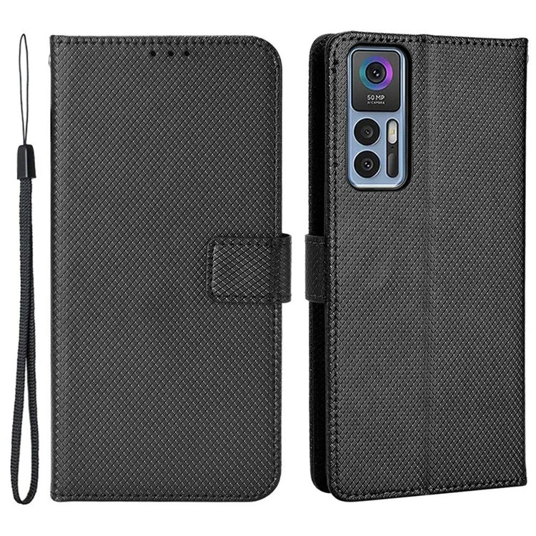 Para TCL 30 4G/TCL 30 5G/TCL 30+ Diamond Texture Visioning Stand PU Cuero Caja de Teléfono Con Billetera - Negro