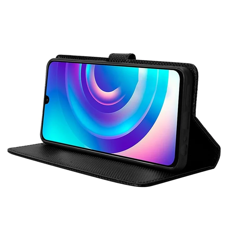 Para TCL 30 4G/TCL 30 5G/TCL 30+ Diamond Texture Visioning Stand PU Cuero Caja de Teléfono Con Billetera - Negro