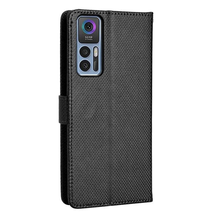 Para TCL 30 4G/TCL 30 5G/TCL 30+ Diamond Texture Visioning Stand PU Cuero Caja de Teléfono Con Billetera - Negro