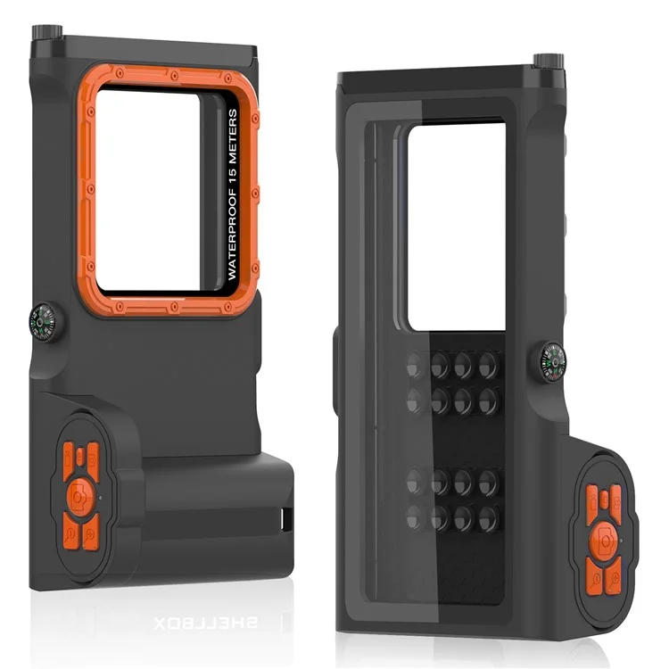 Estuche de buceo con conexión Bluetooth para teléfonos de 4.7-6.9 pulgadas, IP68 15m / 50ft Snorkeling Cámara subacuática Surfing Zoom Video Convertir Estuches impermeables Cubierta - Azul oscuro / Naranja