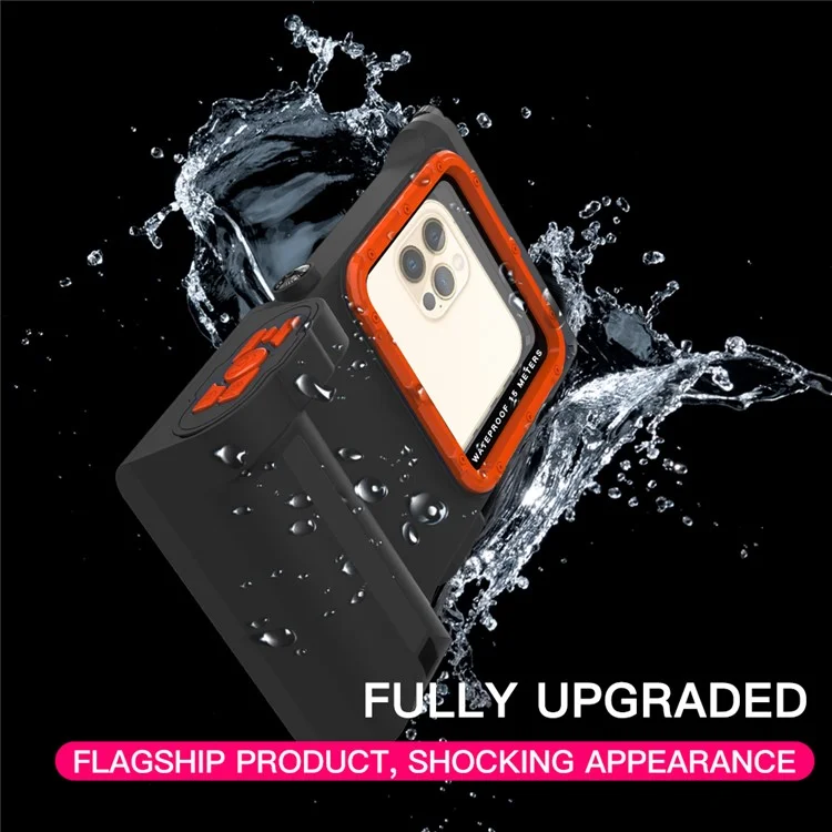 Estuche de buceo con conexión Bluetooth para teléfonos de 4.7-6.9 pulgadas, IP68 15m / 50ft Snorkeling Cámara subacuática Surfing Zoom Video Convertir Estuches impermeables Cubierta - Azul oscuro / Naranja